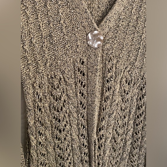 Elena Solan | Open Front Cardigan SWEATER | Gray Satin Marled Knit | Large - Picture 2 of 4